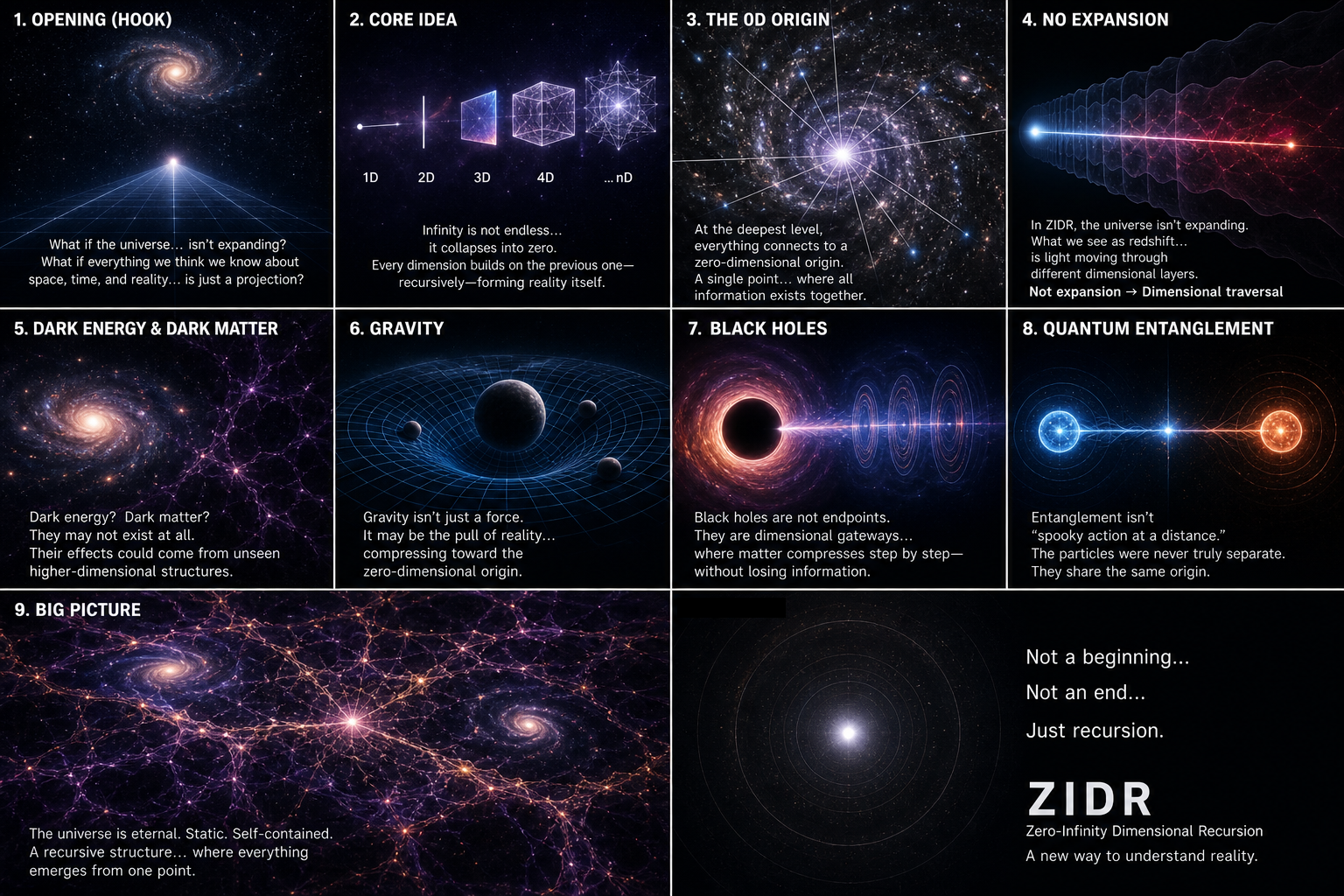 Zero-Infinity Dimensional Recursion (ZIDR) Mathematical Framework and Technical Reference